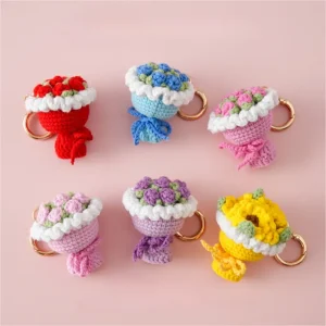 Mini Crochet Flower Bouquet Keychain