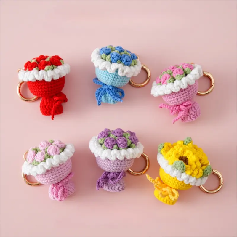 Mini Crochet Flower Bouquet Keychain 1 Mini Crochet Flower Bouquet Keychain